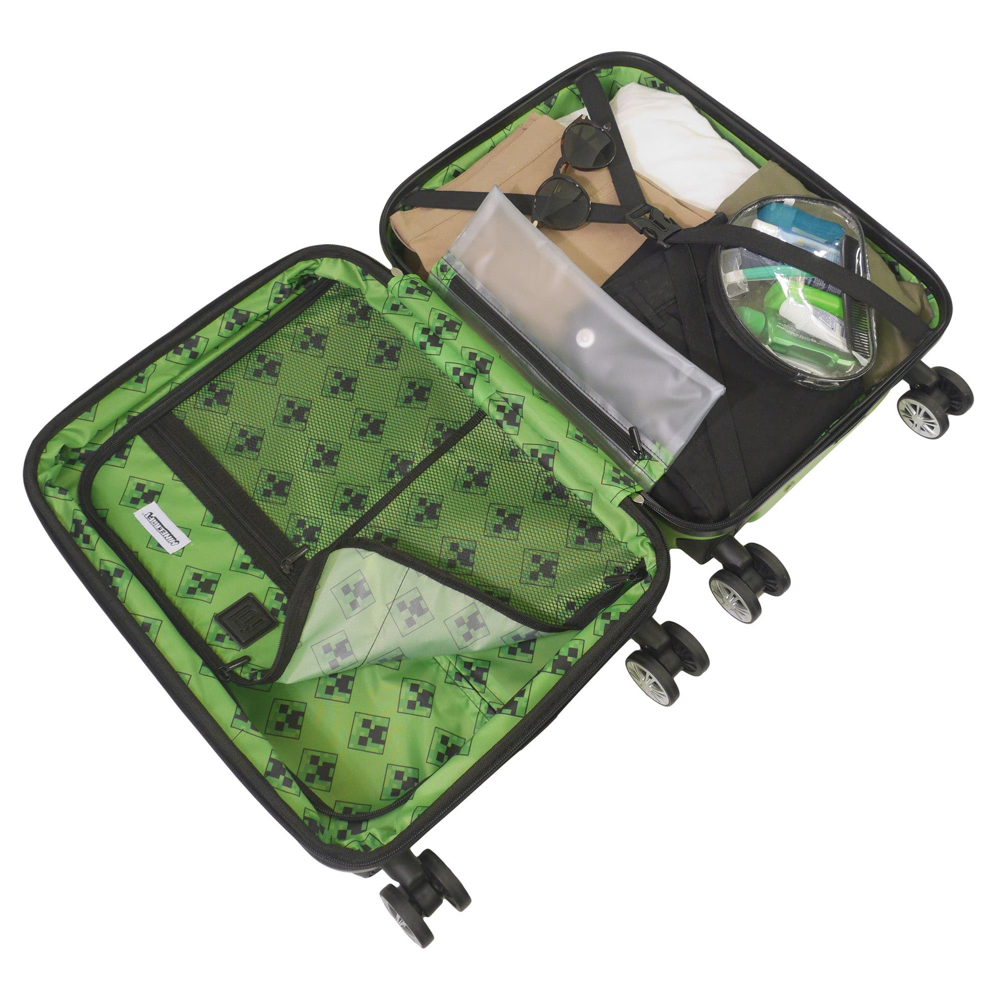 Ful Minecraft Creeper Big face 21.5" Expandable Carry-On Spinner Luggage, Alternate, color, Green