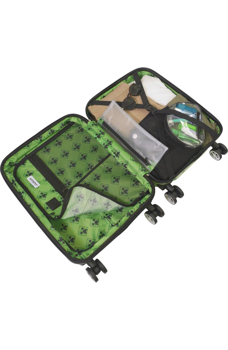 Ful Minecraft Creeper Big face 21.5" Expandable Carry-On Spinner Luggage, Alternate, color, Green
