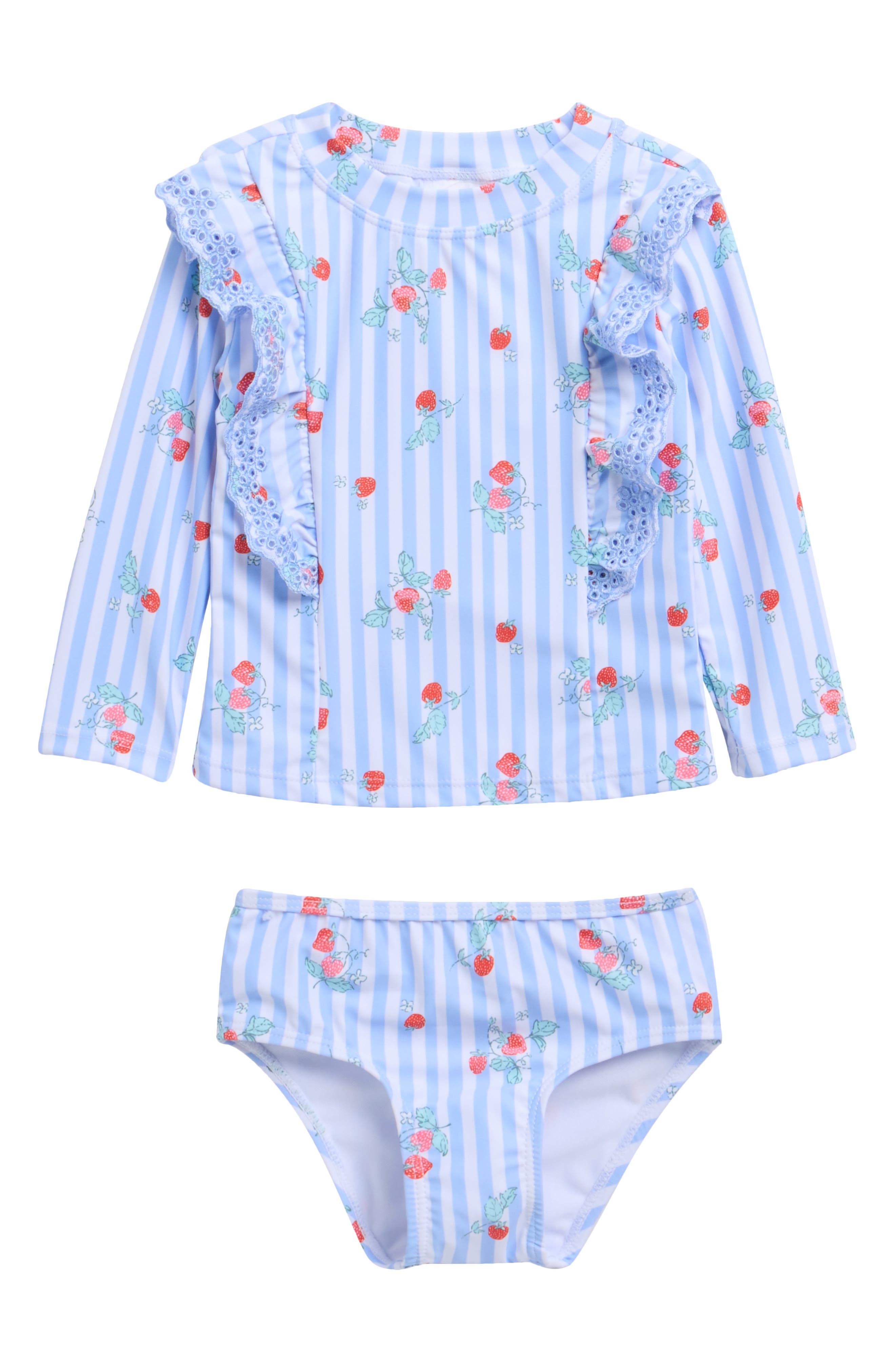 OSHKOSH BGOSH Cherry Stripe Rashguard Top & Bikini Bottoms Set