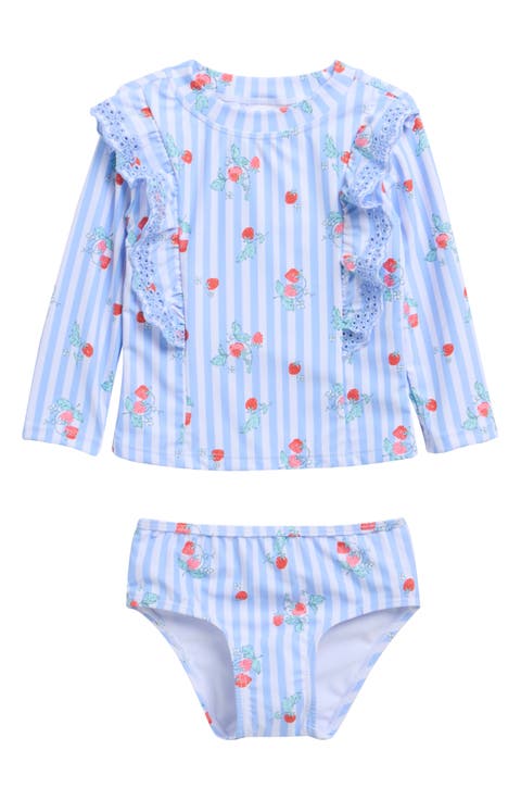 Cherry Stripe Rashguard Top & Bikini Bottoms Set (Baby)