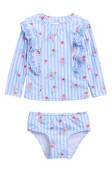 OSHKOSH BGOSH Cherry Stripe Rashguard Top & Bikini Bottoms Set