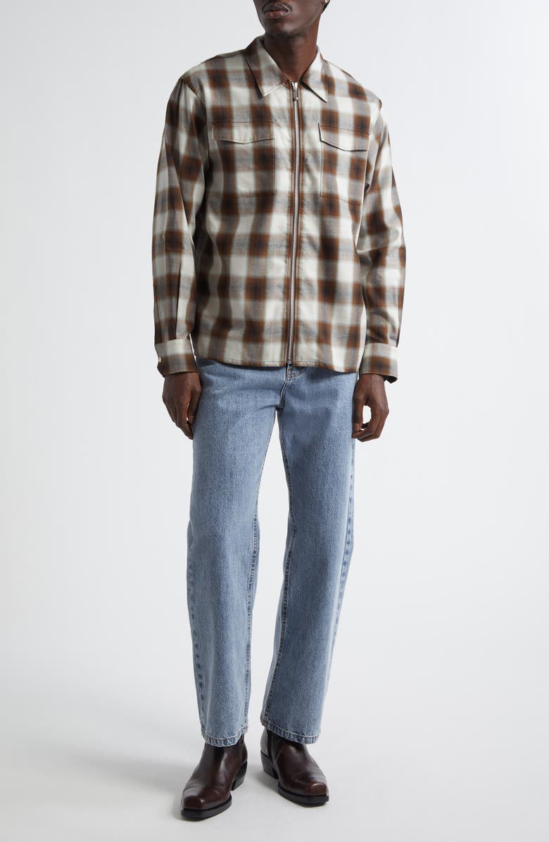 Second Layer Check Relaxed Fit Zip-Up Shirt, Alternate, color, Brown 0036