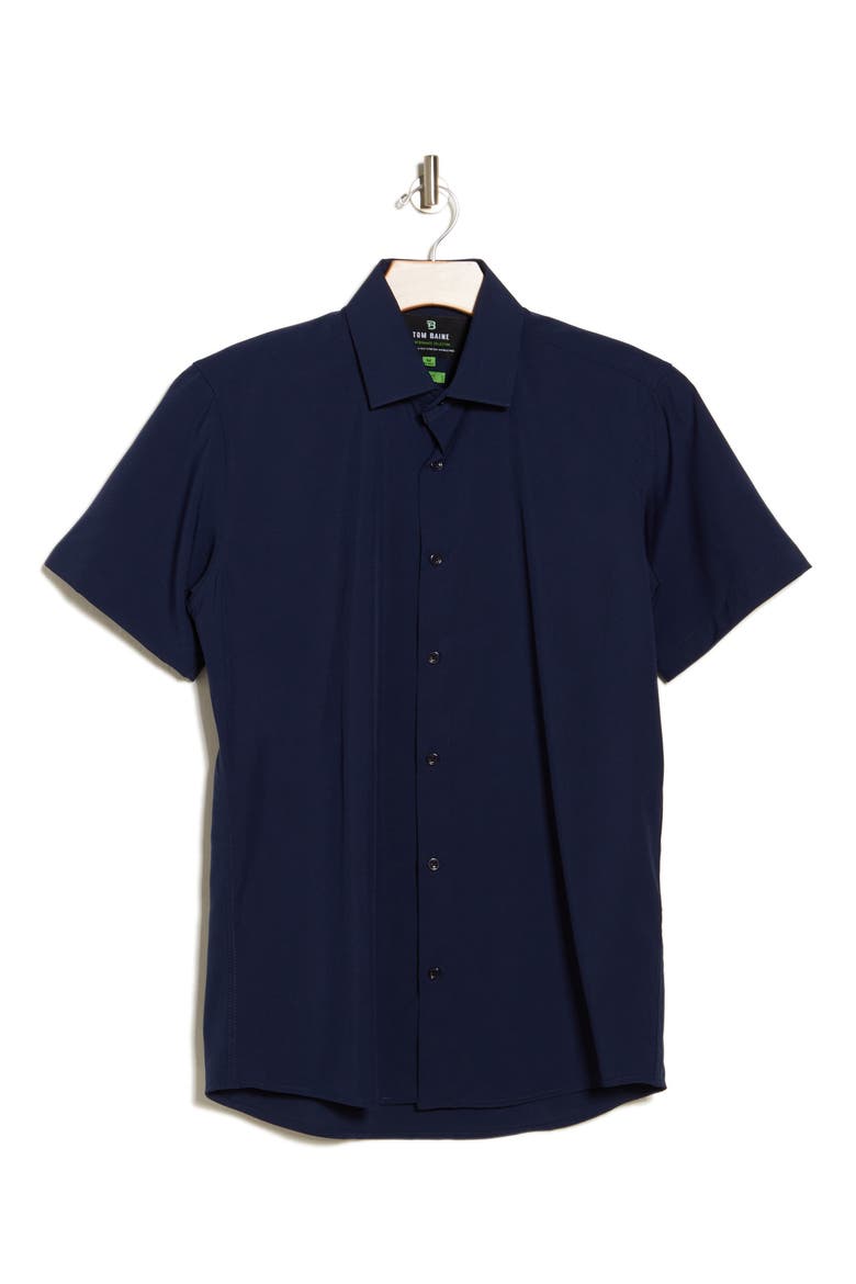 Slim Fit Performance Short Sleeve Button-Up Shirt, Alternate, color, NAVY
