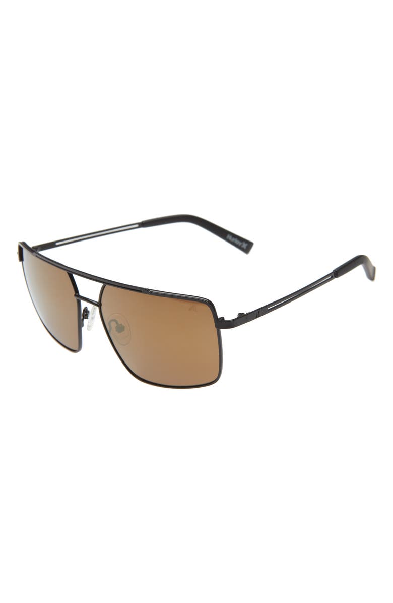 Hurley Explorer 58mm Polarized Navigator Sunglasses, Alternate, color, Matte Black/ Brown Base