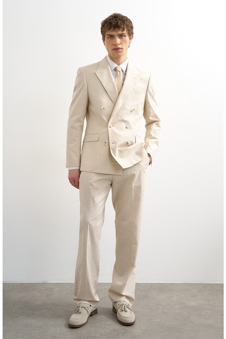 Linen Blend Straight Leg Pants, Alternate, color, STONE