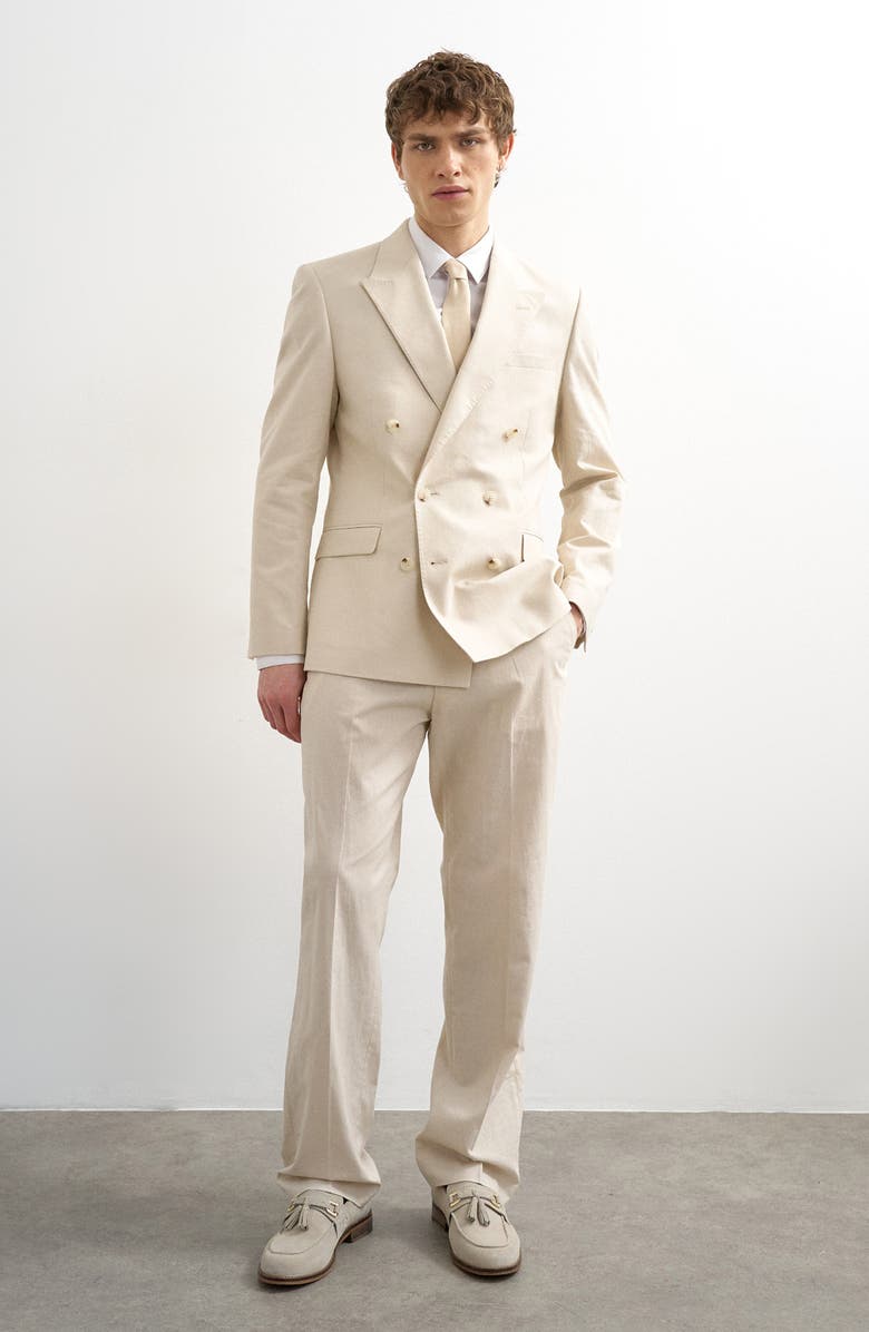 Topman Linen Blend Straight Leg Pants, Alternate, color, Stone