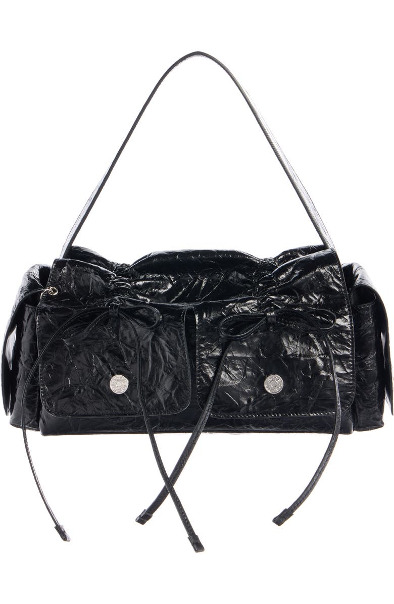 Acne Studios Multipocket Crinkled Leather Handbag, Main, color, Black