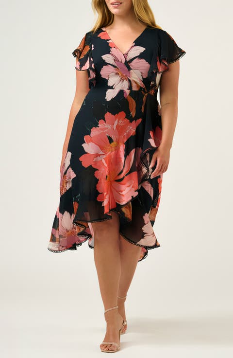 Elena Flutter Sleeve Midi Dress (Plus)