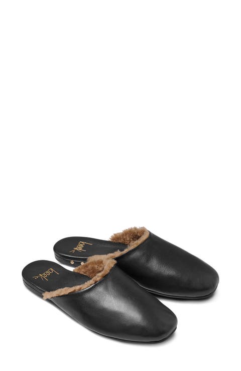 Blackbird Leather Mule with Genuine Shearling Trim