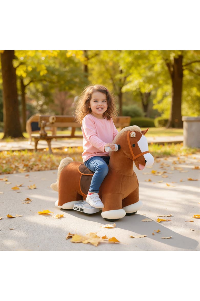 6V Kids Ride on Horse, Electric Riding Animal, Alternate, color, Brown