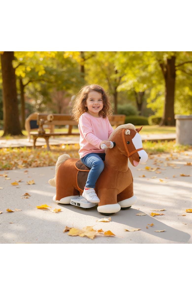 Qaba 6V Kids Ride on Horse, Electric Riding Animal, Alternate, color, Brown