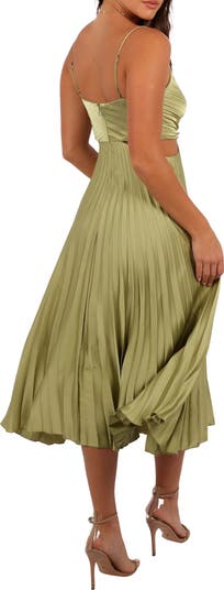 Niamh Pleated Cutout Satin Midi Dress