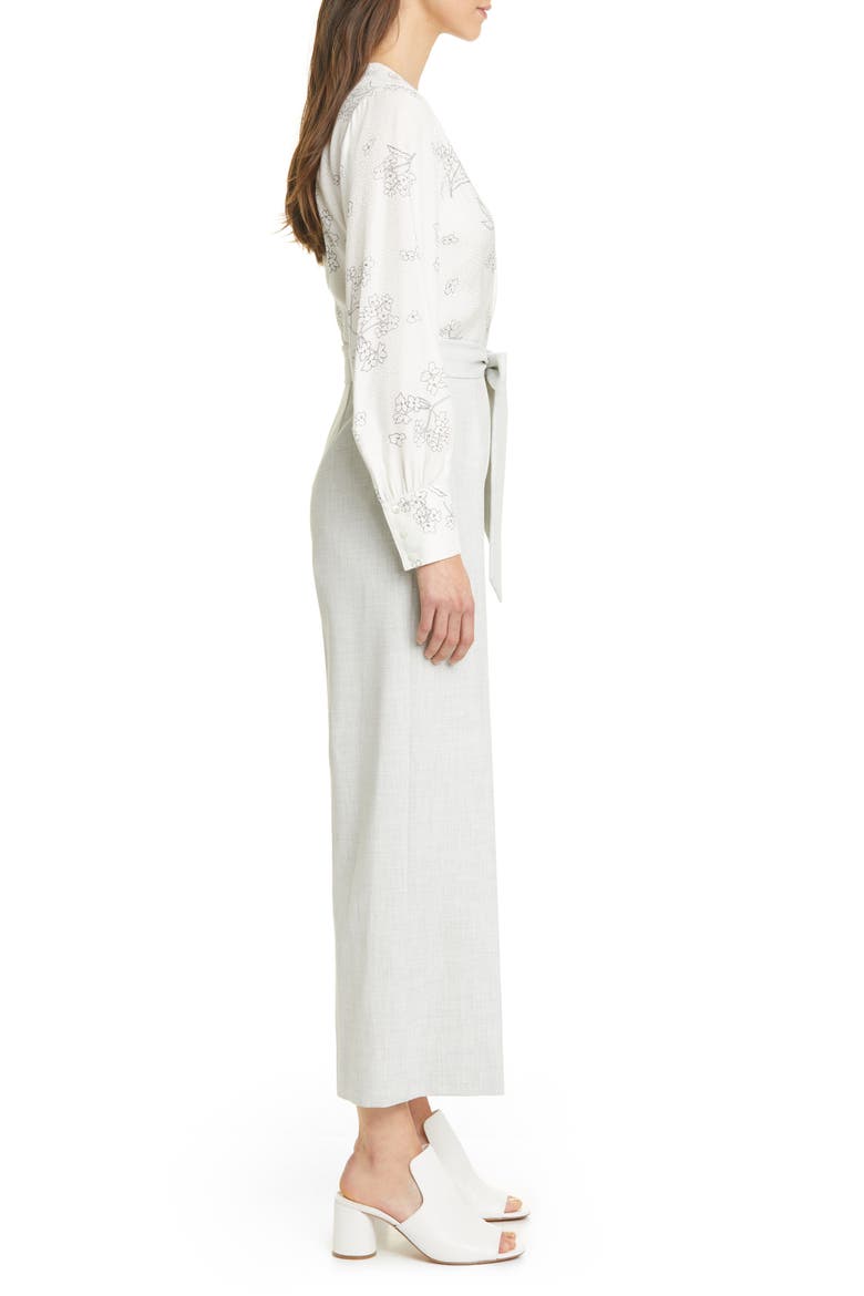 Floral Mixed Media Jumpsuit, Alternate, color, SNOW COMBO