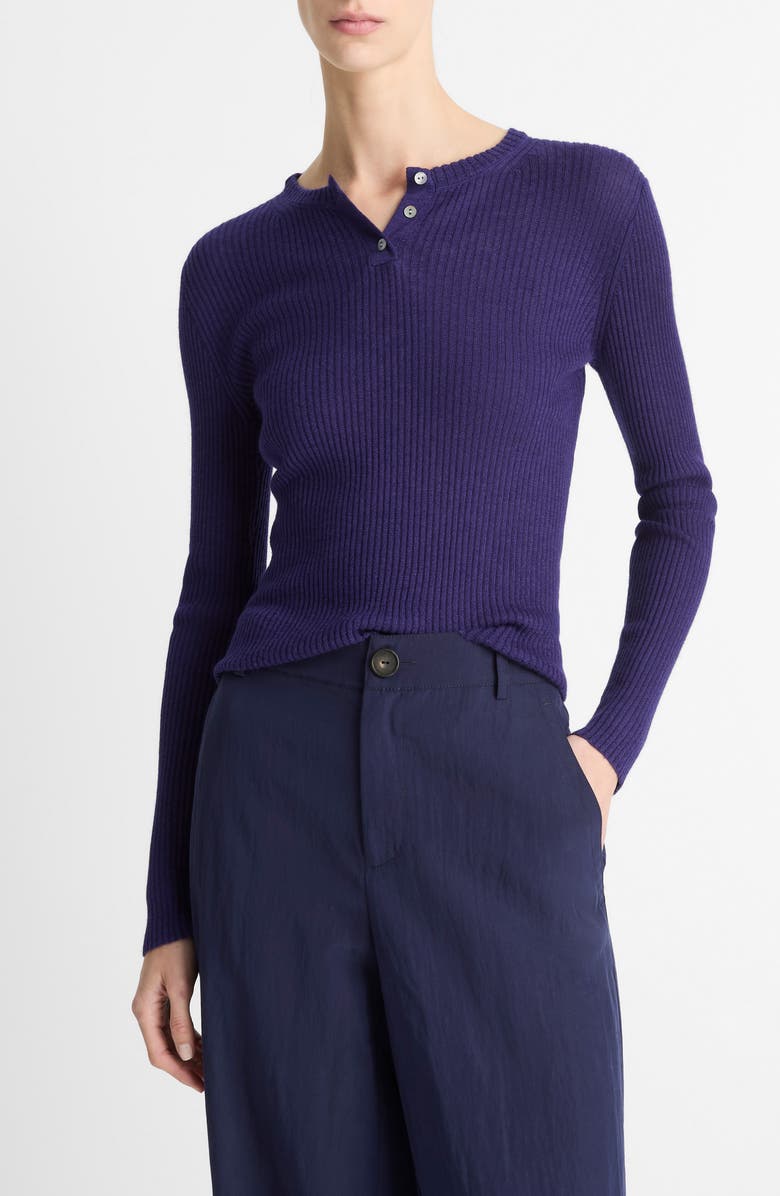Vince Cashmere & Silk Fitted Rib Henley, Main, color, 424Dir-Deep Iris