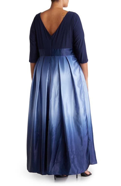 Sl Fashions Three-quarter Sleeve Jersey Bodice Ombré Satin A-line Gown In Nvw