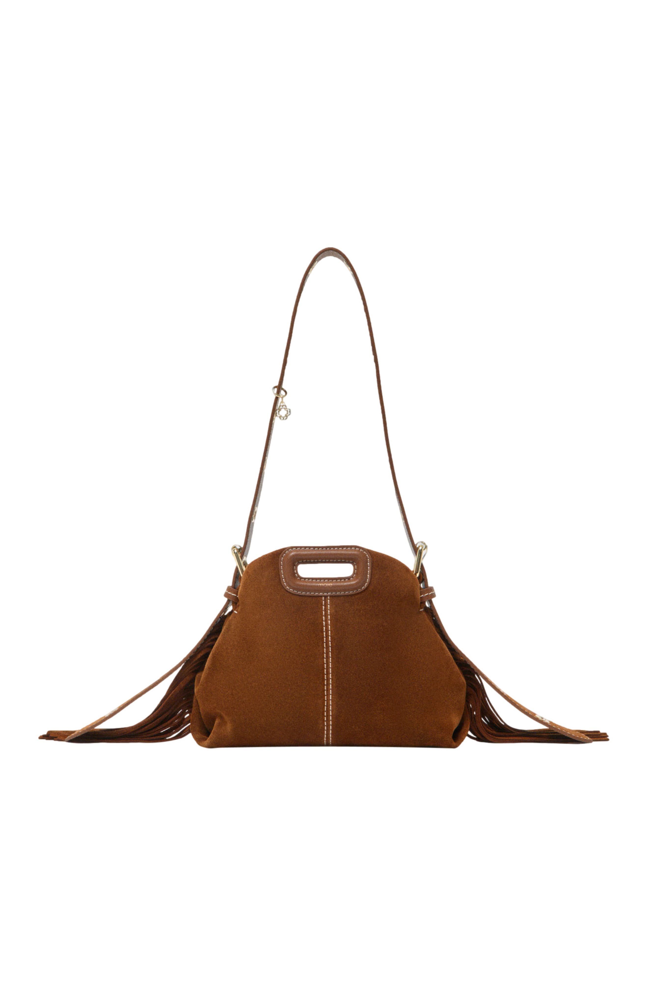 maje Topstitched suede Miss M Mini bag, Main, color, Brown