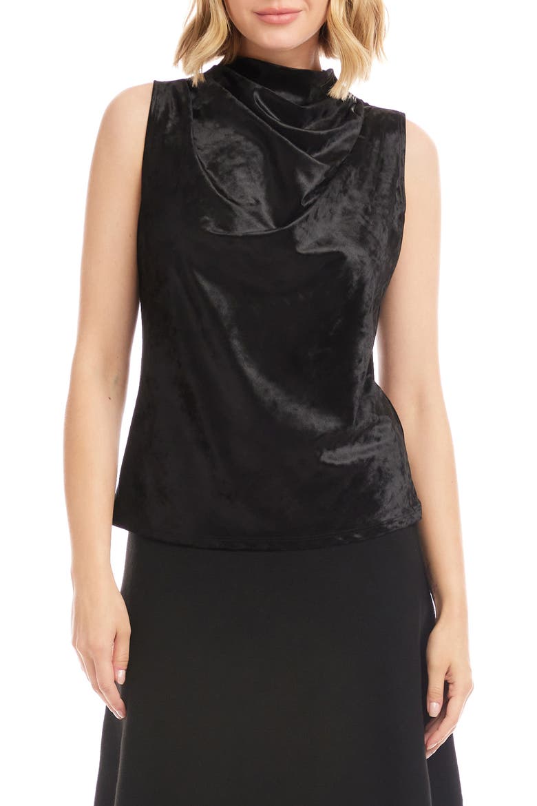 Crushed Velvet Top Funnel Neck Sleeveless Top, Main, color, BLACK