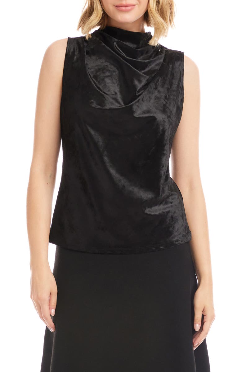 Karen Kane Crushed Velvet Top Funnel Neck Sleeveless Top, Main, color, Black