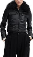 MANGO Faux Leather Jacket with Removable Faux Fur Collar