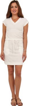 24seven Comfort Apparel Womens Essential Ribbed Knit V-Neck Drawstring Waist Pocket Knee-Length Dress