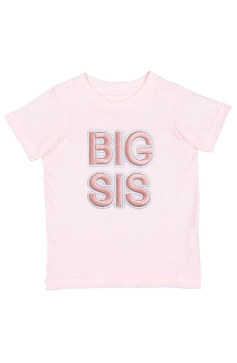 Sweet Wink Big Sis Embroidered Patch Short Sleeve T-Shirt, Main, color, Ballet Pink