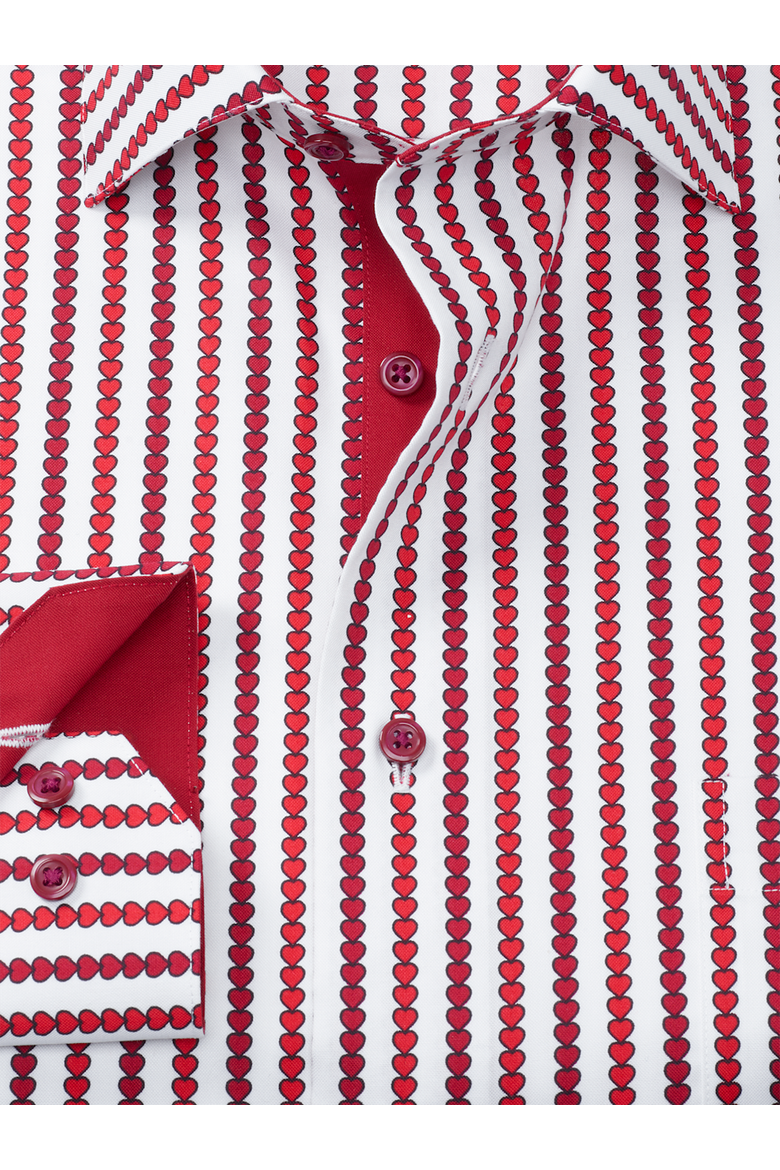Comfort Stretch Non-iron Heart Dress Shirt With Contrast Trim, Alternate, color, White/Red