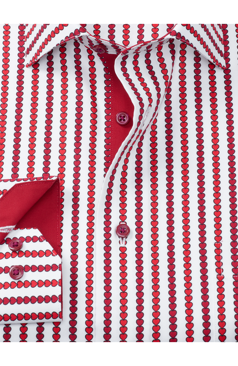 Paul Fredrick Tailored Fit Comfort Stretch Non-iron Heart Dress Shirt With Contrast Trim, Alternate, color, White/Red