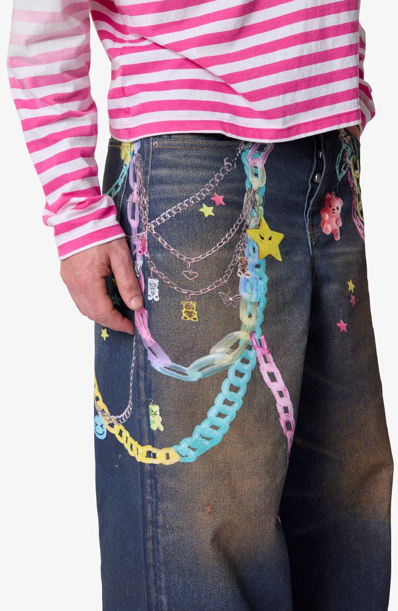 mnml Rave Chain Print Jeans, Alternate, color, Blue