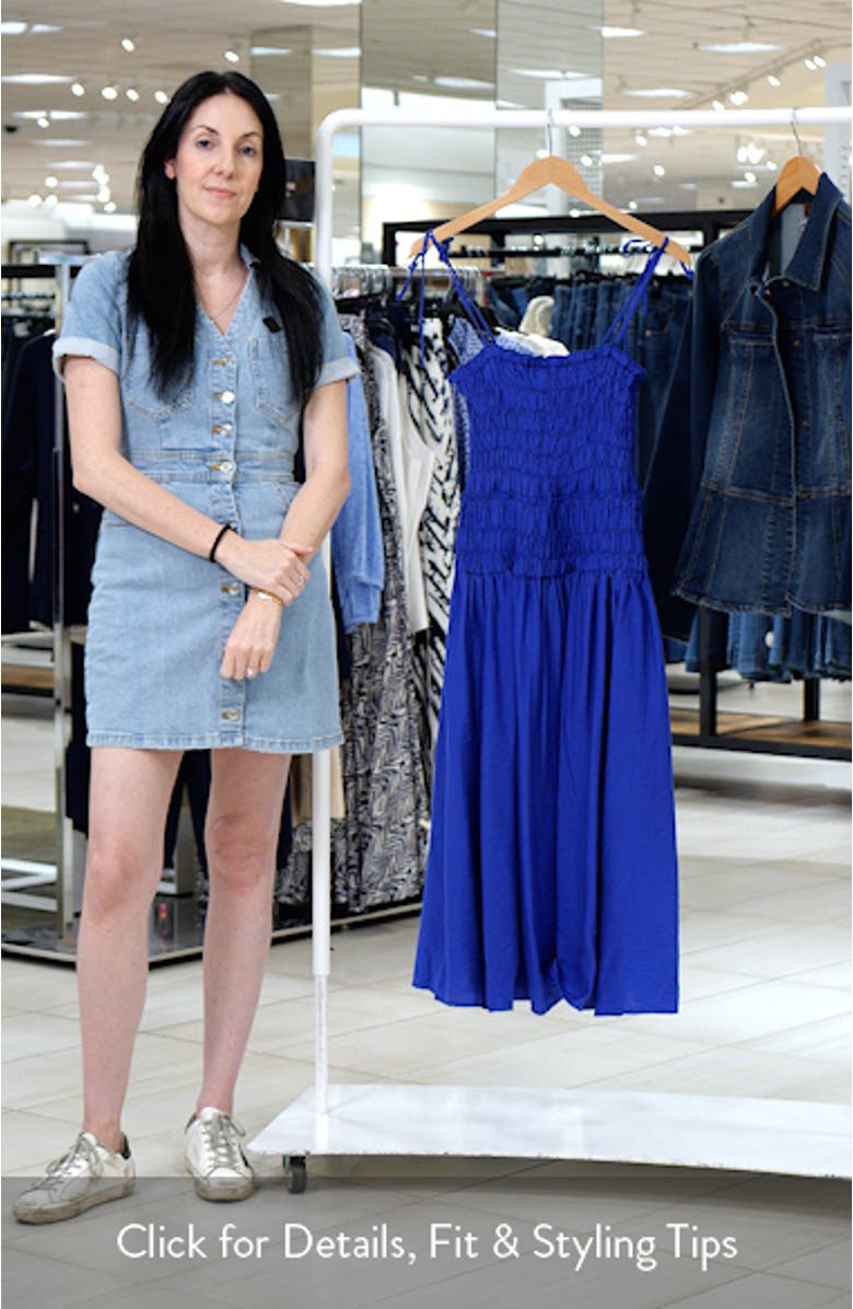 Smocked Bodice Jersey Midi Dress, sales video thumbnail