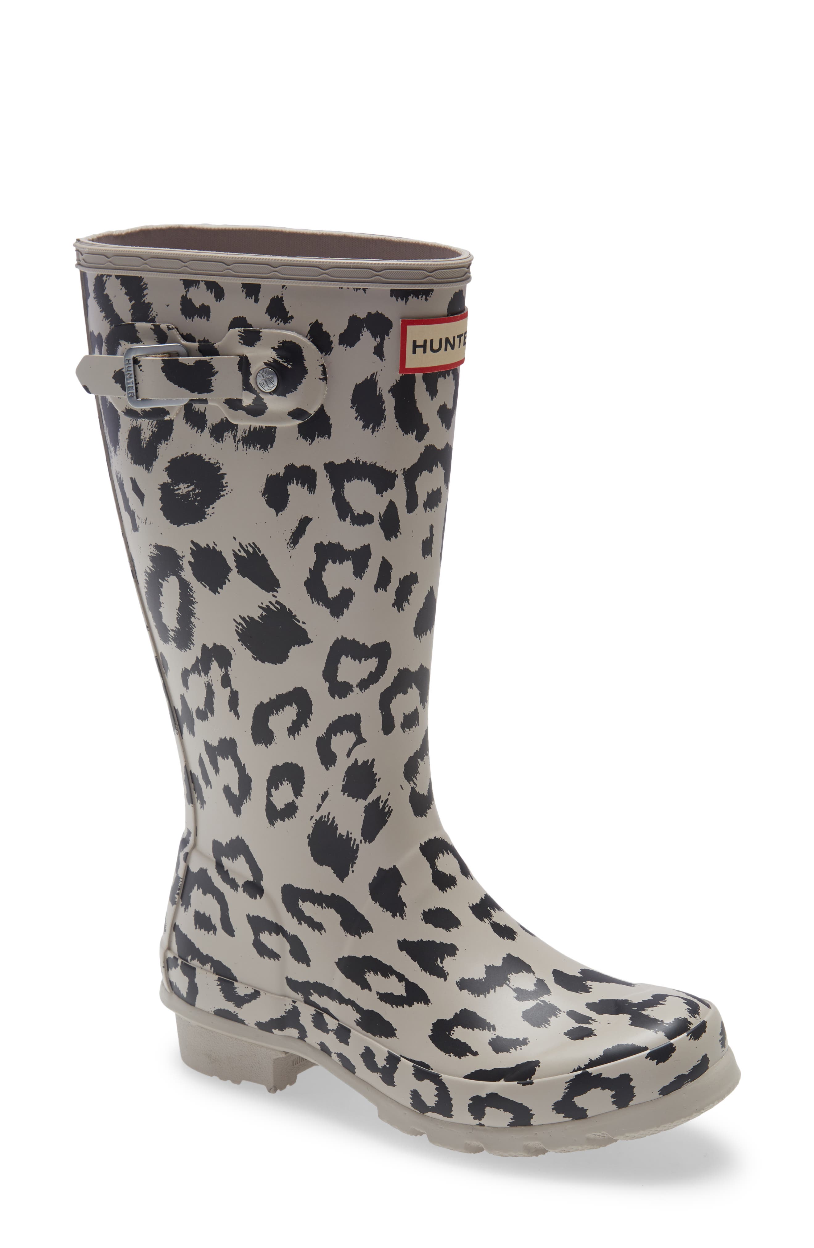 Hunter Kids' Original Tall Leopard Print Waterproof Rain Boot, Main, color, 