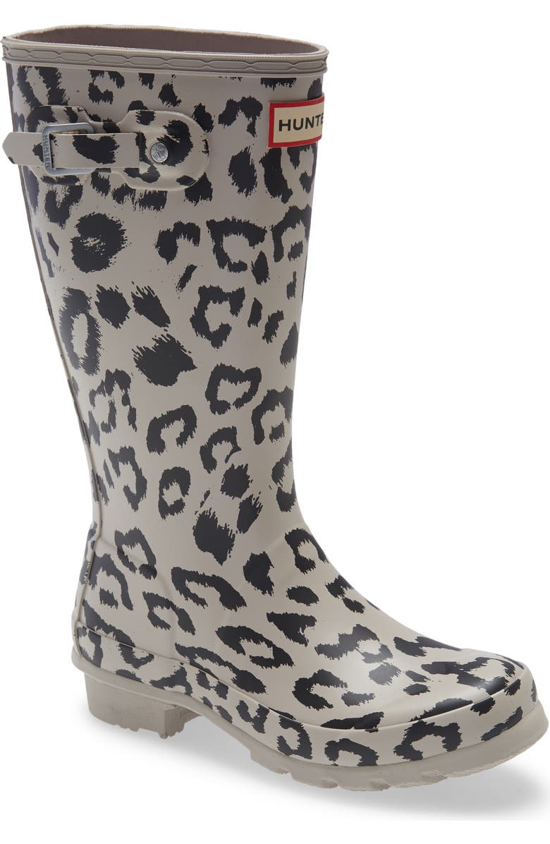Hunter Kids' Original Tall Leopard Print Waterproof Rain Boot, Main, color,