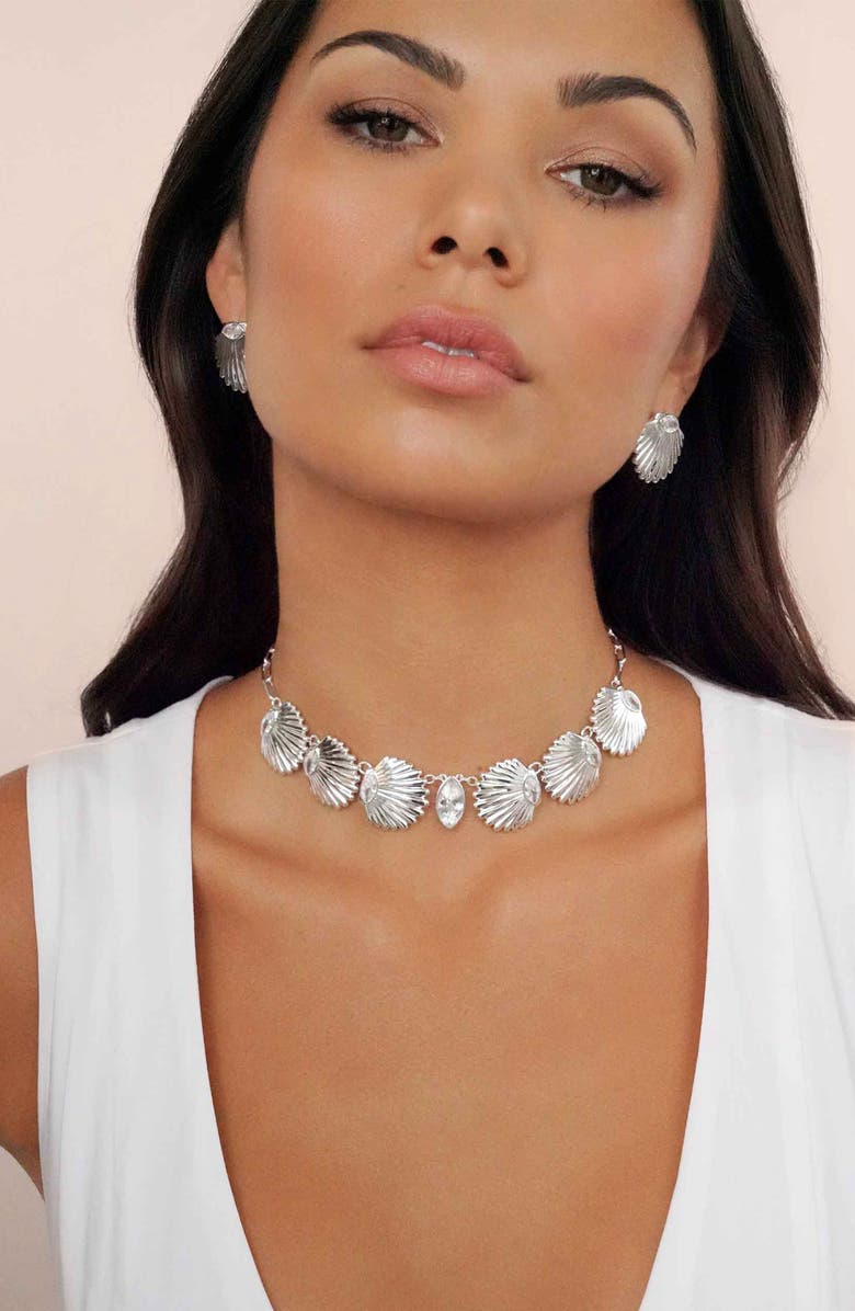 Ettika Santorini Shell Choker Necklace, Alternate, color, Silver