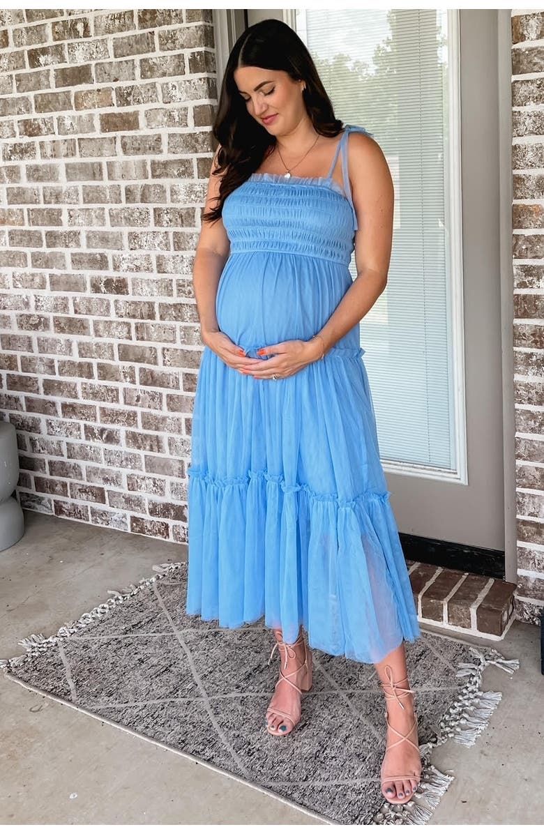 PinkBlush Smocked Mesh Midi Dress, Alternate, color, Light Blue