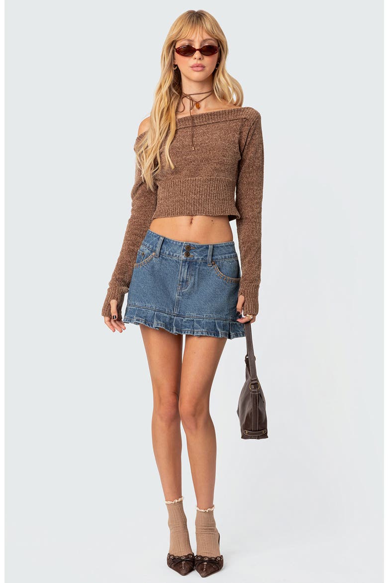 Farrah Off the Shoulder Crop Sweater, Alternate, color, BROWN