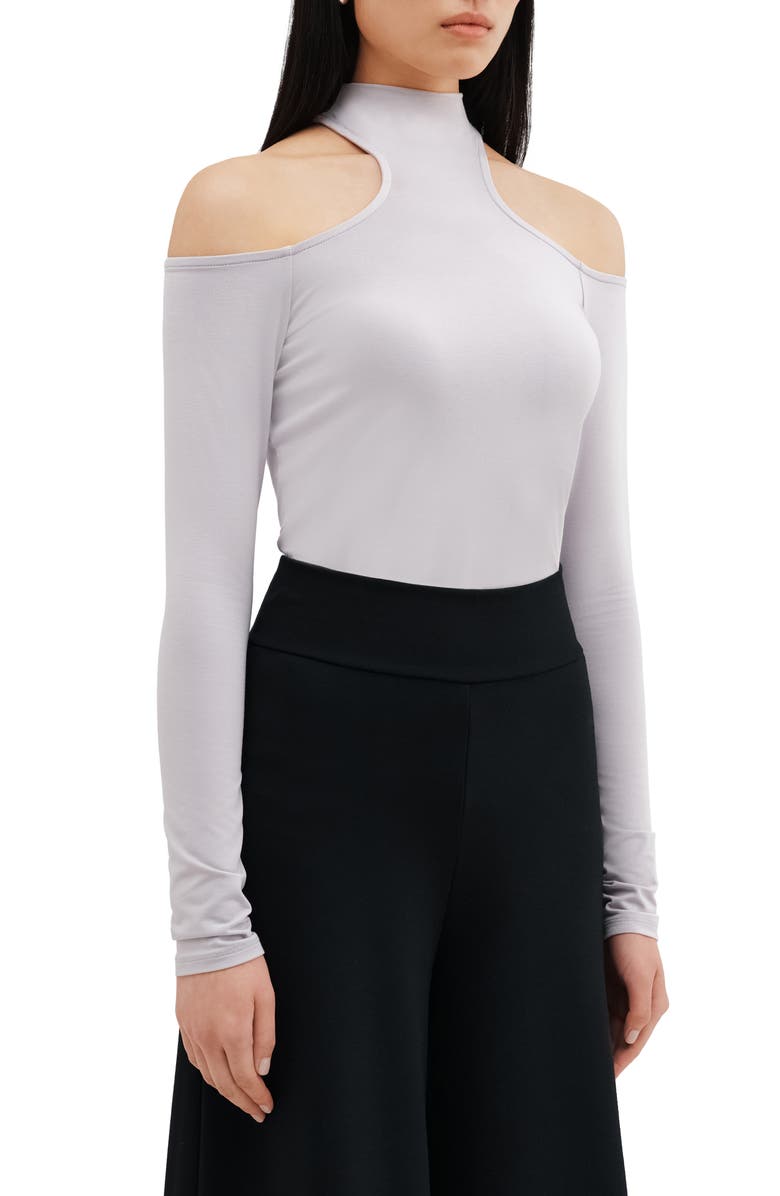 Two Lines by Marcella Cairo Cutout Mock Neck Top, Alternate, color, Storm Gray