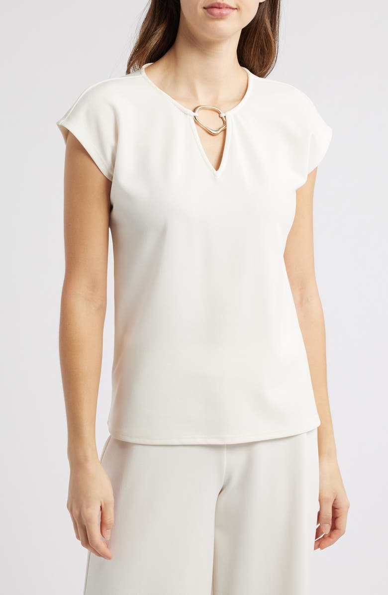 Anne Klein Cool Crepe V-Neck Top, Main, color, 