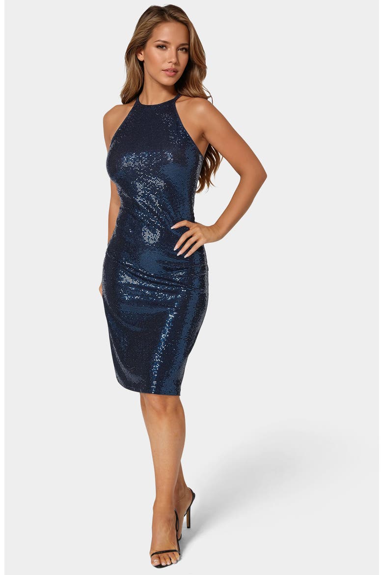 Disco Dot Halter Neck Body-Con Dress, Alternate, color, NAVY