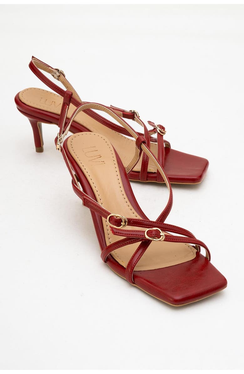 Prologue Shoes Chaka Square Toe Stiletto Sandal, Main, color, Red