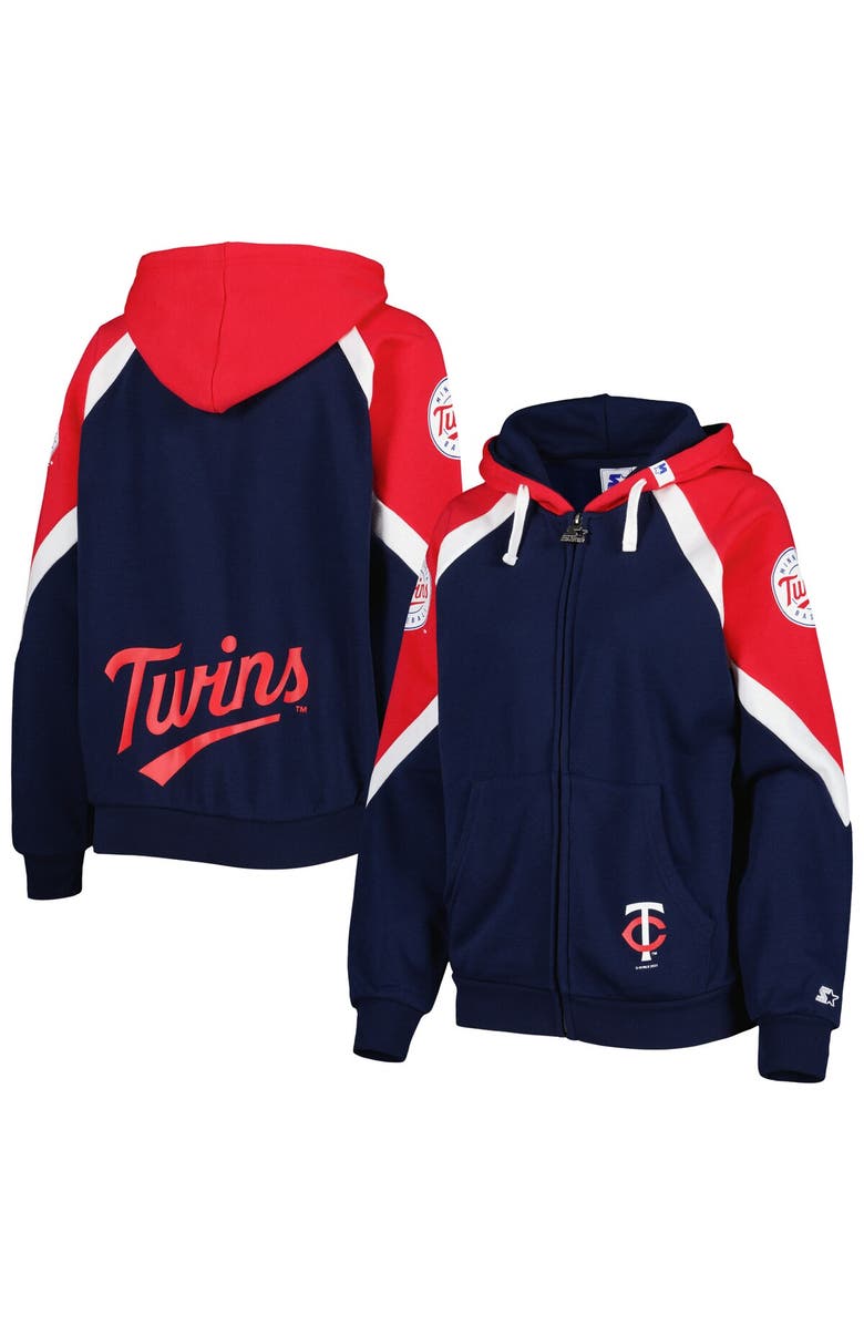 STARTER Women's Starter Navy/Red Minnesota Twins Hail Mary Full-Zip Hoodie, Main, color, Navy