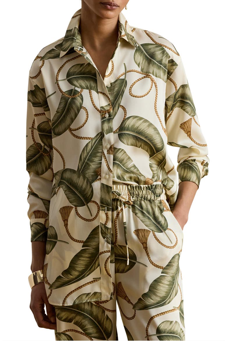 Mixed Print Luxe Twill Button-Up Shirt, Main, color, CREAM/ MULTI