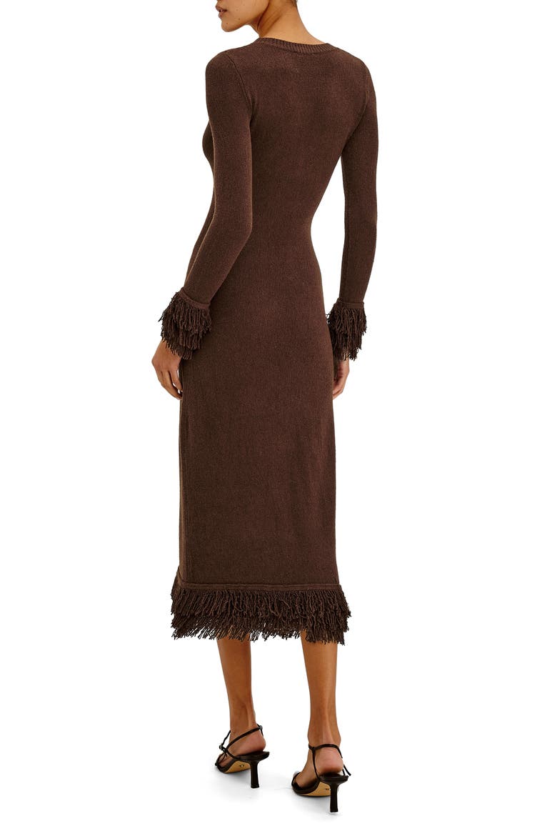 Alejandra Fringe Long Sleeve Midi Dress, Alternate, color, ESPRESSO