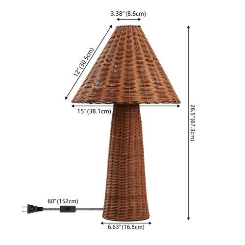 Jonathan Y Kara 26.5" Modern Coastal Woven Rattan Tapered Cylinder Led Table Lamp In Brown