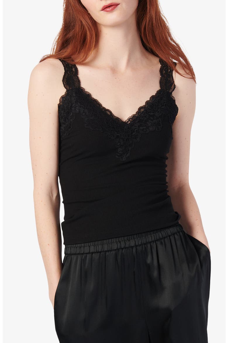 Lani Lace Trim Rib Tank Top, Main, color, BLACK