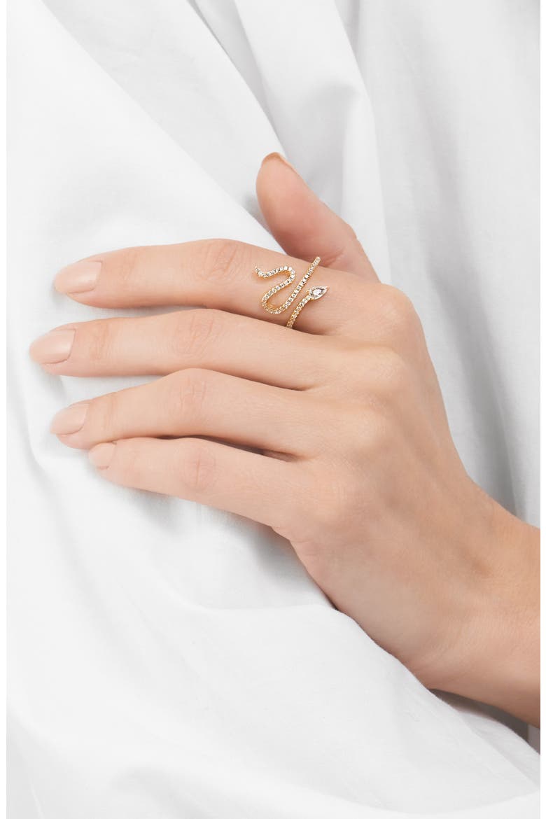 Cubic Zirconia Snake Ring & Cuff Bracelet Set, Alternate, color, GOLD