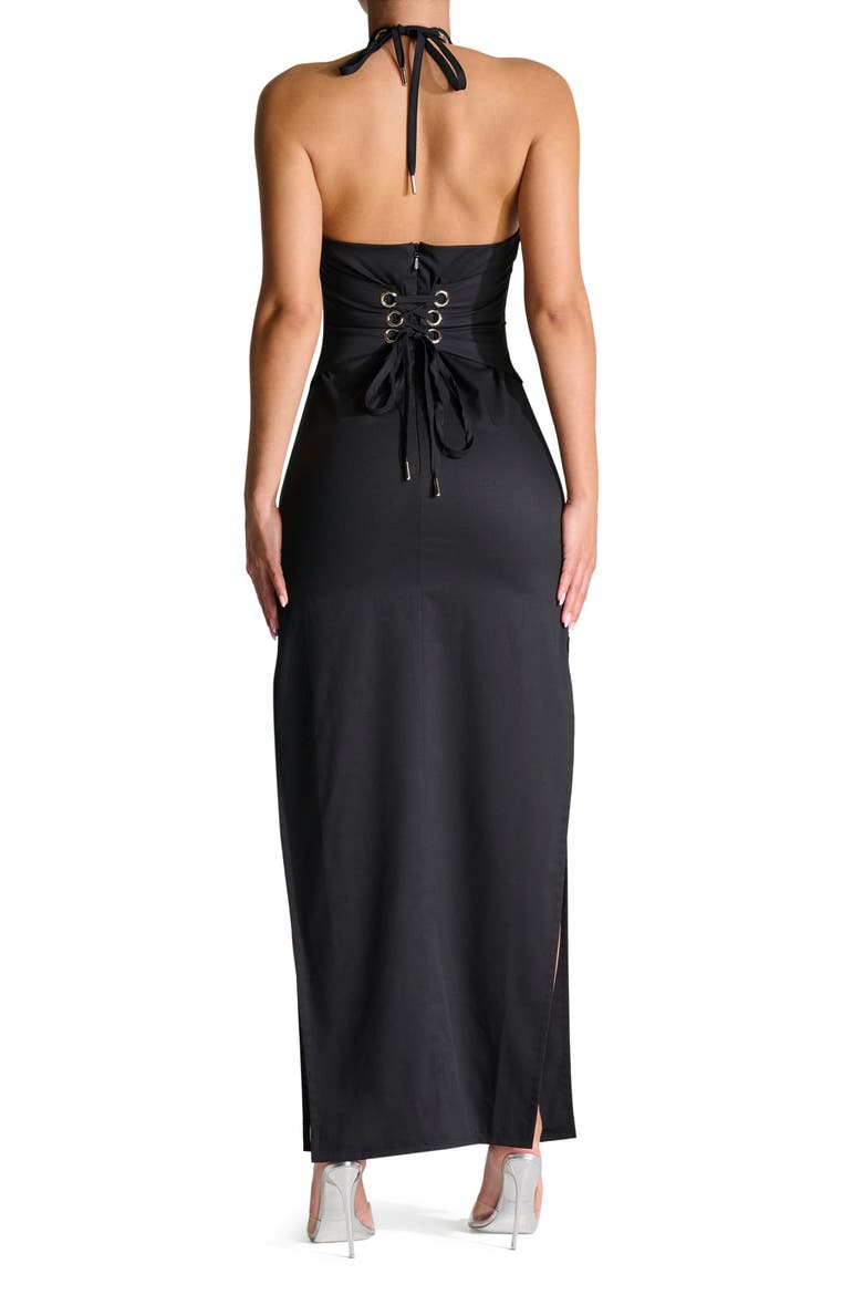 Halter Corset Side Slit Dress, Alternate, color, BLACK
