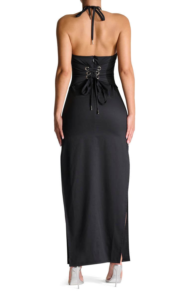 Naked Wardrobe Halter Corset Side Slit Dress, Alternate, color,
