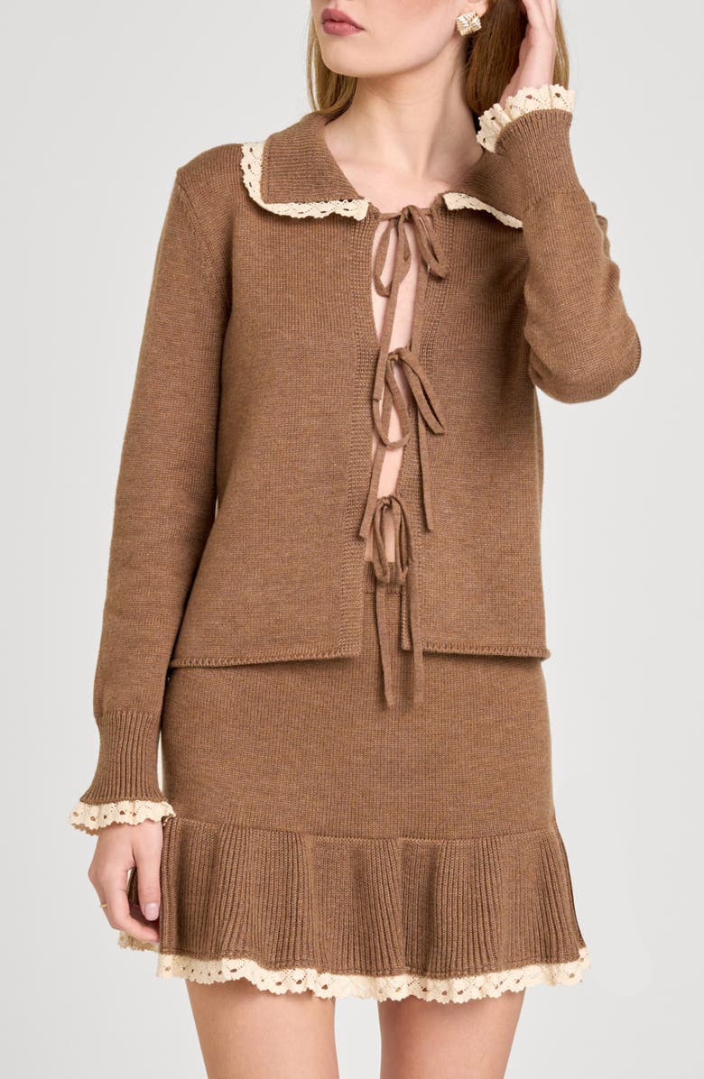 WAYF Ginger Tie Cardigan, Main, color, Mocha