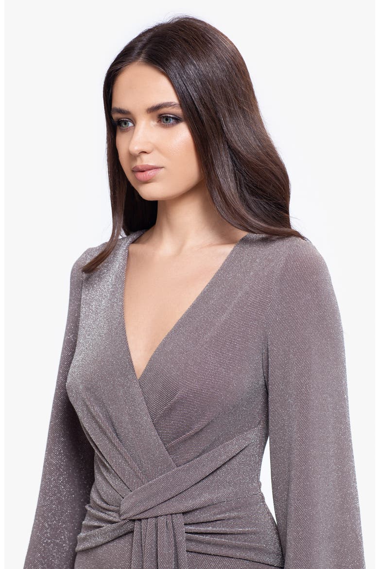 Metallic Knit Long Sleeve Gown, Alternate, color, TAUPE/ SILVER