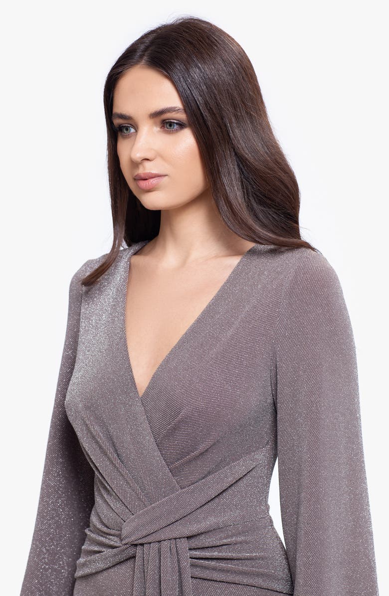 Betsy & Adam Metallic Knit Long Sleeve Gown, Alternate, color,