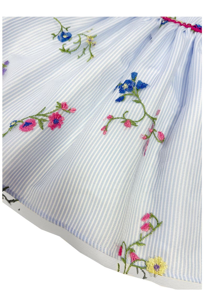 Kids' Floral Embroidered Stripe Party Dress, Alternate, color, BLUE/ WHITE